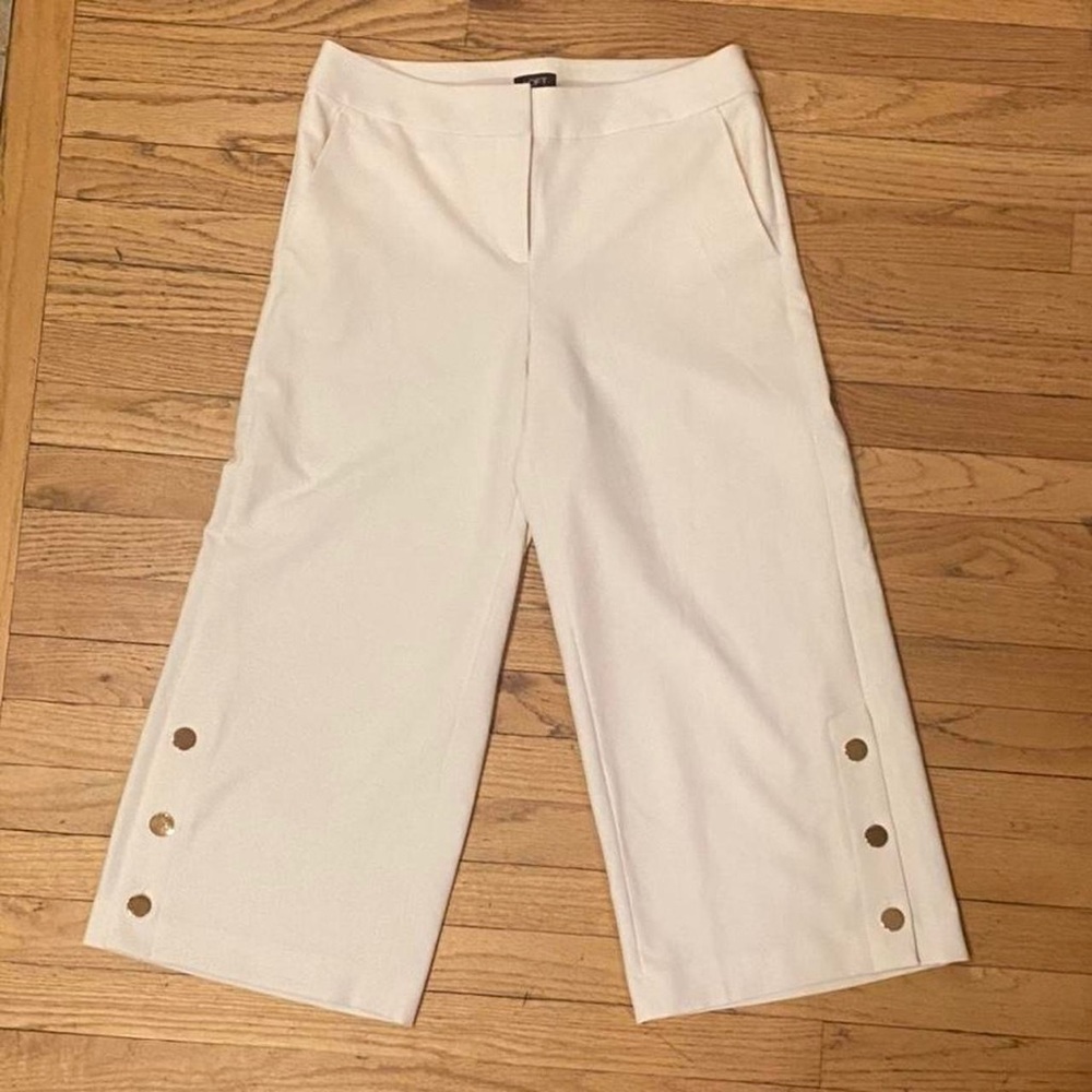 2000s ann taylor loft white low/mid rise wide leg dress pants